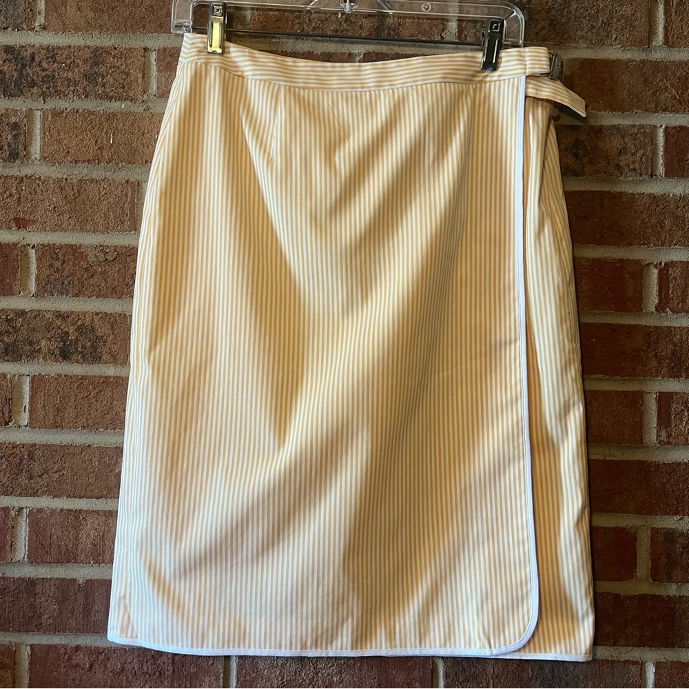 Brooks Brothers Women 10 Yellow White Striped Pencil Wrap Skirt Lined NWT
